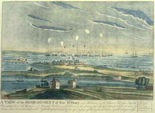 An artist's rendition of the bombardment of Fort McHenry, the inspiration for "The Star Spangled Banner" by Francis Scott Key