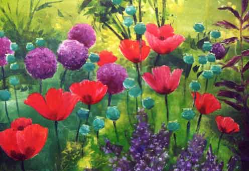 "Alliums and Poppies" by Debra Wenlock
