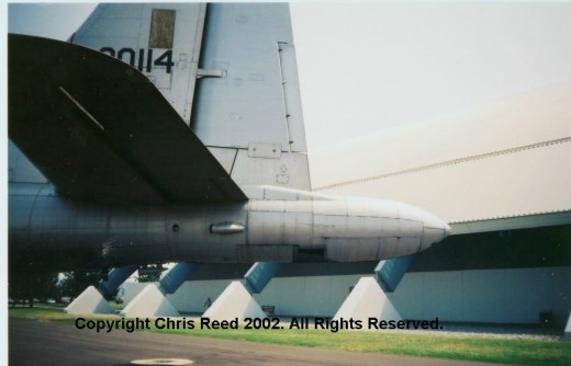 Former tail turret area of a preserved KB-50J, showing the modification for carrying a drogue. KB-50s also carried drogue pods under the outer wings. (Photo C. Reed, 1987)