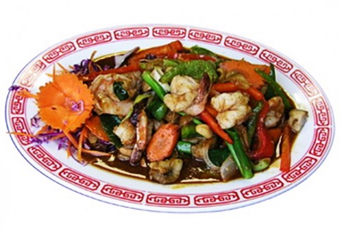LOW CALORIE STIR FRY SHRIMP WITH MIXED PEPPERS in Maple and Mustard Glaze Recipe