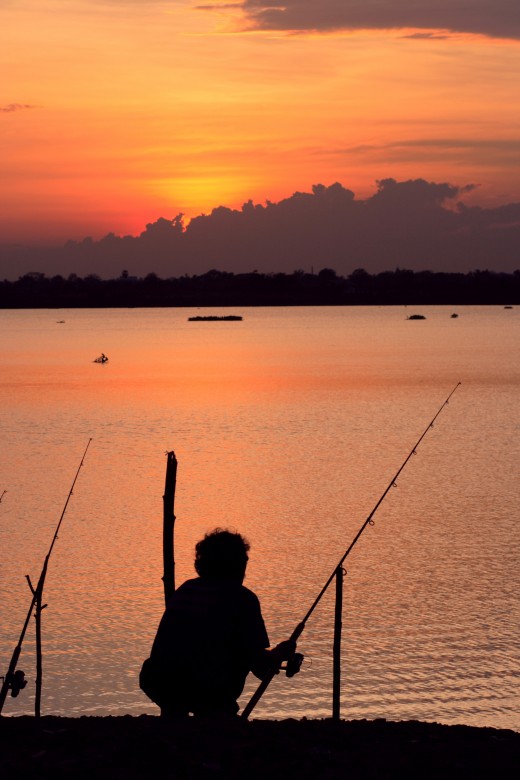 Fishing at sunset