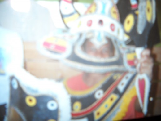 Boy in a junkanoo costume.