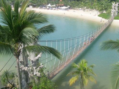 Palawan Beach, Sentosa Island and bridge to southern most point of continental Asia.