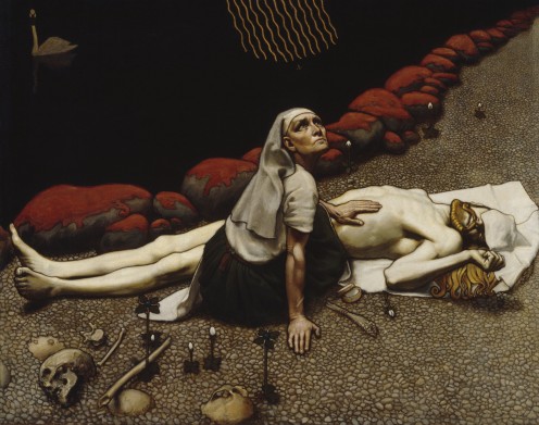 Lemminkinen's Mother (1897) by Akseli Gallen-Kallela. This work depicts a scene from the Finnish epic poem Kalevala. Image from Wikipedia