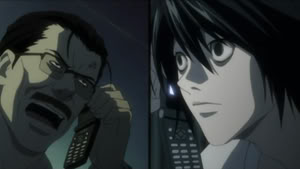 Soichiro and L on the phone.