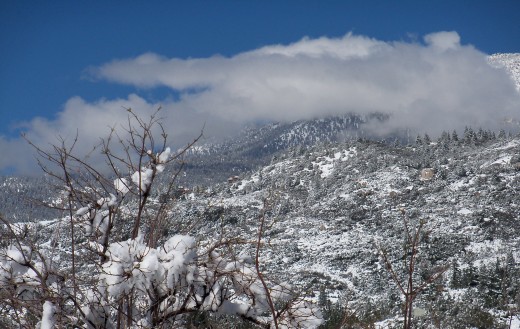 A cloud covering the top of the mountain. At sea level the clouds seem so high, but when you are sitting on top of a mountain, it really puts things into perspective.