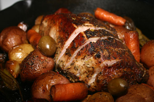 grilled pork roast with roasted vegetables