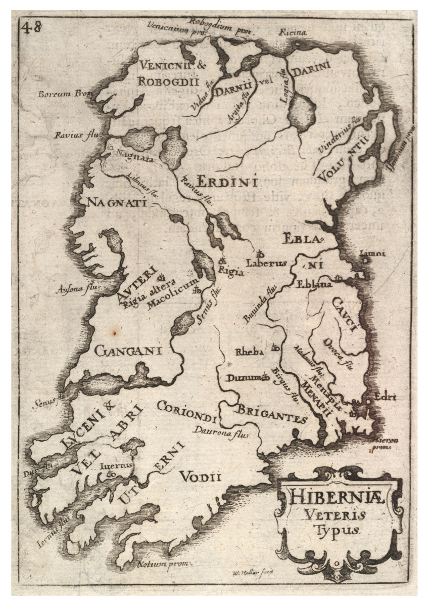 Medieval  map of Ireland, showing Irish tribes.