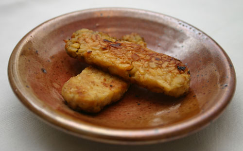 The tempeh is done when both sides are golden brown and crispy