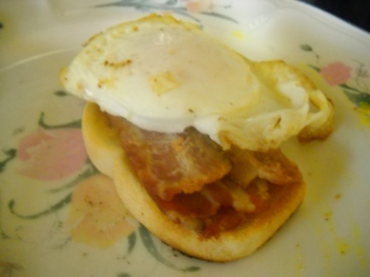 Open bacon and egg sandwich.