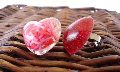 Resin Heart Rings with Glitter and Sprinkles