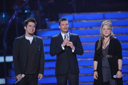 Ryan Seacrest with Season 9 winner Lee Dewyze and runner-up Crystal Bowersox