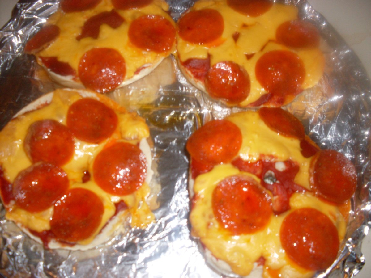 pepperoni and cheese pizza bagel, hot, cheesy and tasty