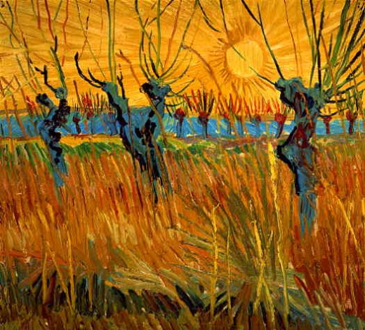 An intense view of the world. Pollard Willows with Setting Sun, Vincent van Gogh, 1888