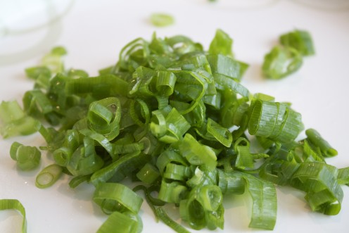 Chopped Green onions for bang bang shrimp and scallops. 