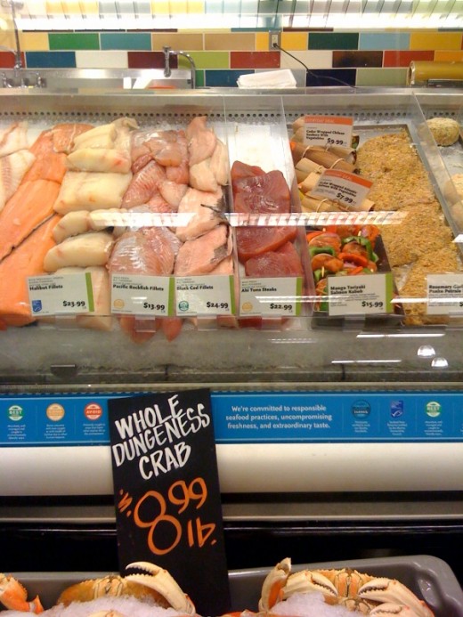 A seafood selection at Whole Foods.