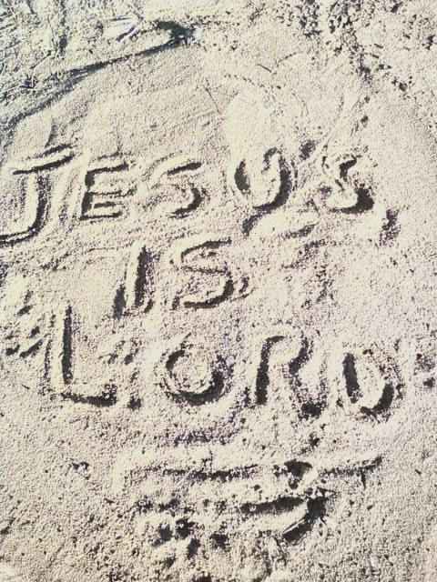 While on a walk one day, I cut through a field. I 'happened'to be looking down and I could not help but to notice this written in the sand. When I showed my husband the picture, he smiled and told me, 'he had written it. Praise God. He Loves to Give