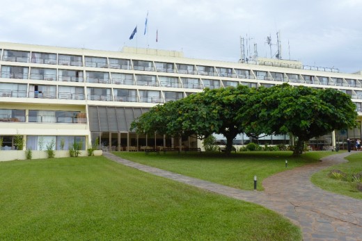 The rear of the Sheraton Hotel located in Iguazu Falls National Park showing that most have balconies facing the falls.