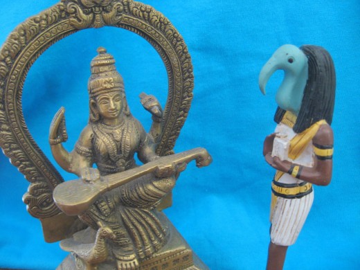 Saraswati the Hindu God of Knowledge compares notes  with Thot the Egyptian God of knowledge