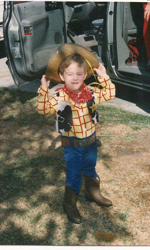 "Howdy Pardner..I think there's a snake in my boot..."  My son as Cowboy Woody, Halloween 1998. 