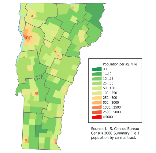 Map of the Population of Vermont