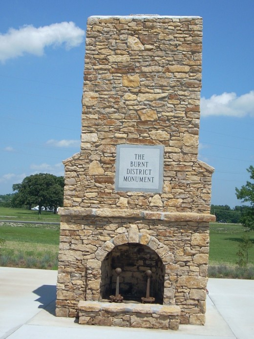 Burnt District Monument Marker in Harrisonville, Cass County Missouri
