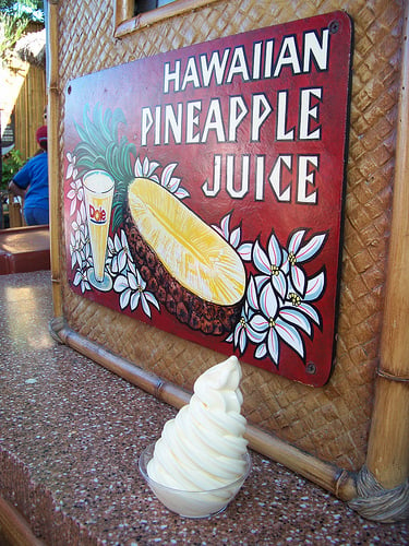 Sweet, refreshing Dole Pineapple Whip, available in very few places on Earth. Relax with this tasty treat while the tiki gods perform their pre-show for you.