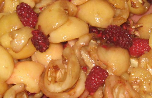 This is what the pie filling looks like before it is baked.