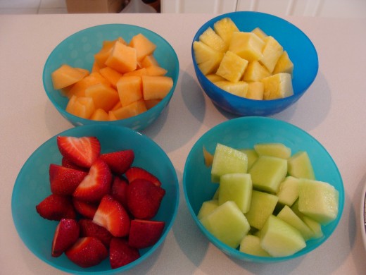 Cutting the fruit in cubes ahead of time makes assembling easier.