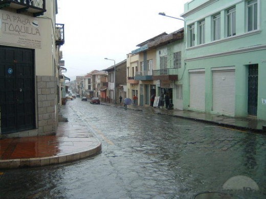 A rainy street in Cuenca is not good for flip-flops!