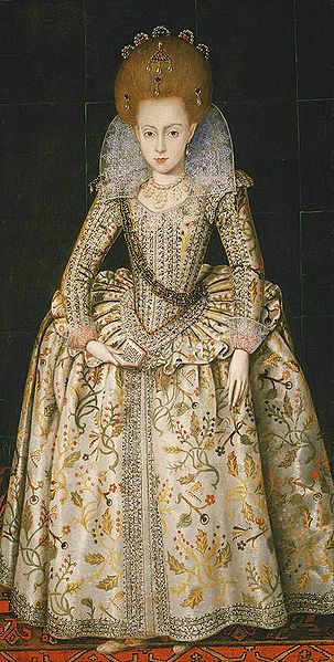 Elizabeth Stuart, daughter of James i of England (later Queen of Bohemia) 1606 - by Robert Peake the Elder. Out of copyright. See: http://en.wikipedia.org/wiki/File:Eliz_bohemia_3.jpg