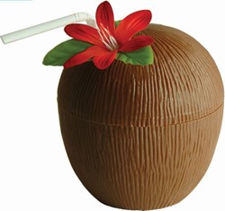 THIS PLASTIC COCONUT COULD EVEN MAKE TAP WATER SEEM SPECIAL!  OF COURSE YOU COULD ALWAYS FILL IT WITH HAWAIIAN PUNCH!