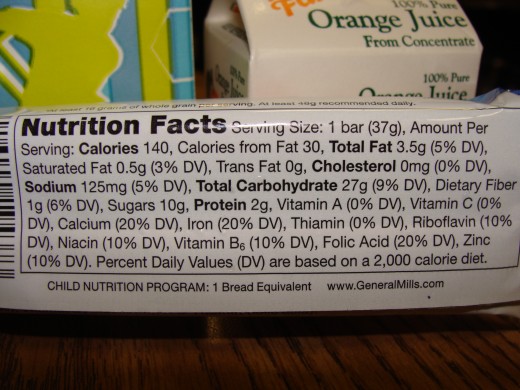 Nutritional Facts for the cereal bar.