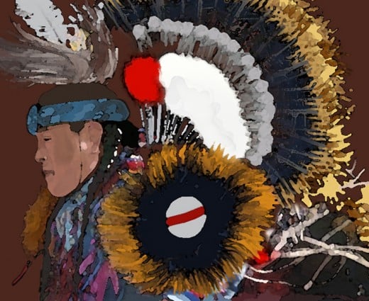 Native American in a Dance for Peace - Painted in PhotoShop from a snapsot of a YouTube presentation.