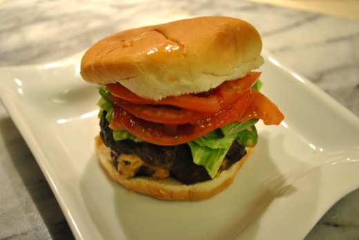 Hamburger topped with pimento cheese