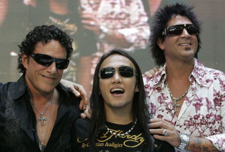 with his band mates
