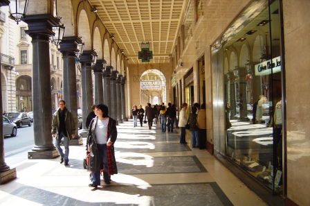 The arcaded shopping promenades are notable for their lively beauty