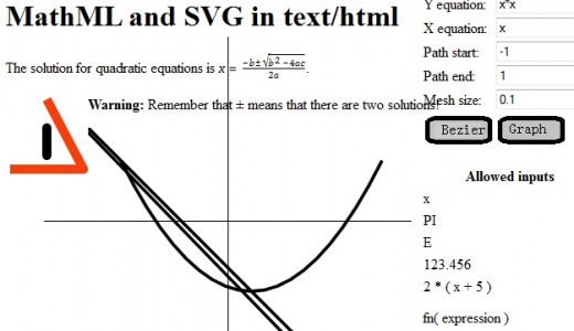 I grabbed an example of SVG and started playing with it.  The curve is a graph of x squared with the curve drawn with SVG's path tag.