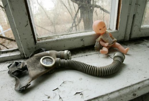 Gas mask with a doll