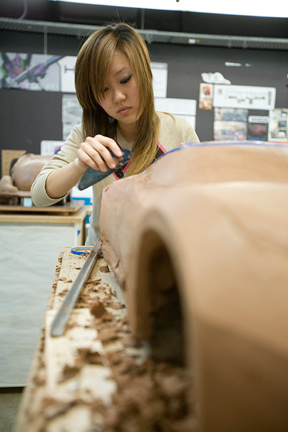 Student  at work on a clay model