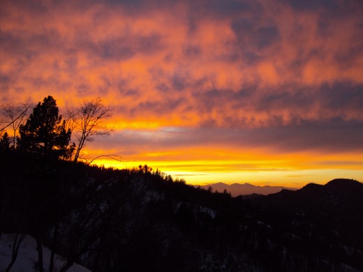 A vibrant sunset in the San Bernardino Mountains.
