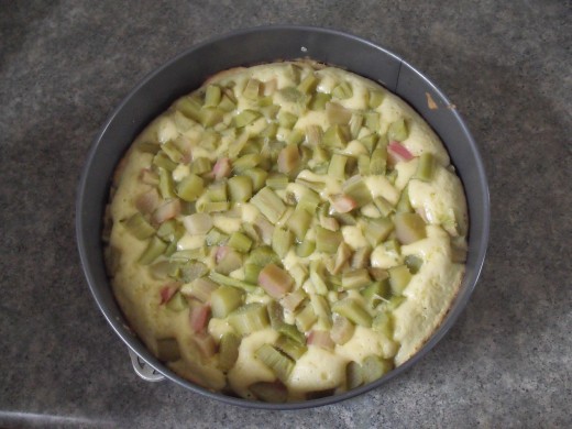 After 25 minutes remove half-baked rhubarb base from oven.