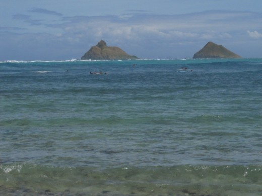 View of the Mokulua Islands from the shore.