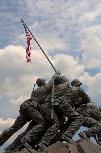 The statue of U.S. soldiers raising the American flag at Iwo Jima.