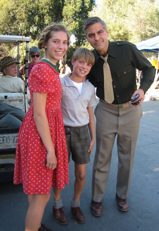 Child actors working with George Clooney on the set of, "The Good German."