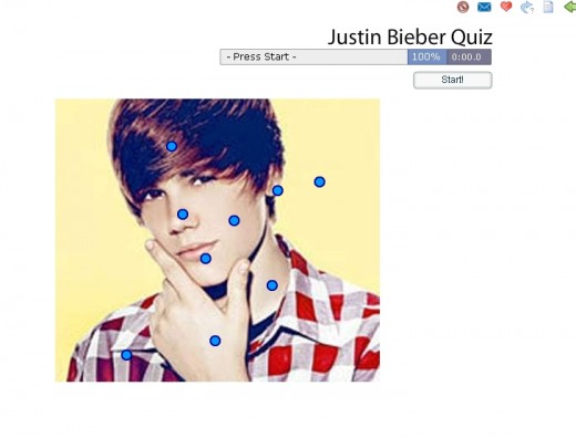 First question on the JB quiz: why does he have blue dots on his Justin Bieber face?