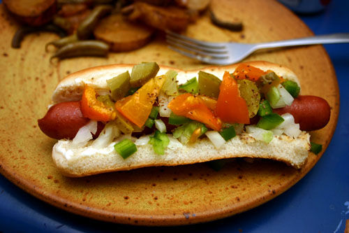 a variation on Chicago-style hot dogs