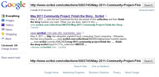 Google does not offer a "block Scribd" link, but they do offer a "Block HubPages" link. 