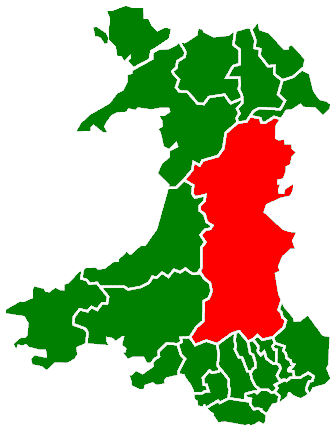 Map location of Powys, Wales