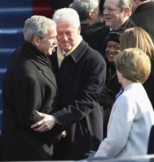 George W. Bush and Bill Clinton arriving for the inauguration of President Barach Obama.